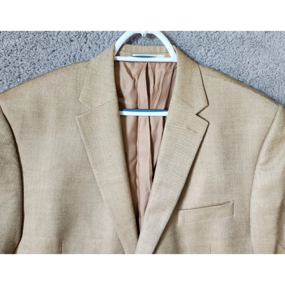 Lauren Ralph Lauren Beige 2 Button Blazer Suit Jacket Size 46 L Silk Wool Blend - Picture 2 of 14